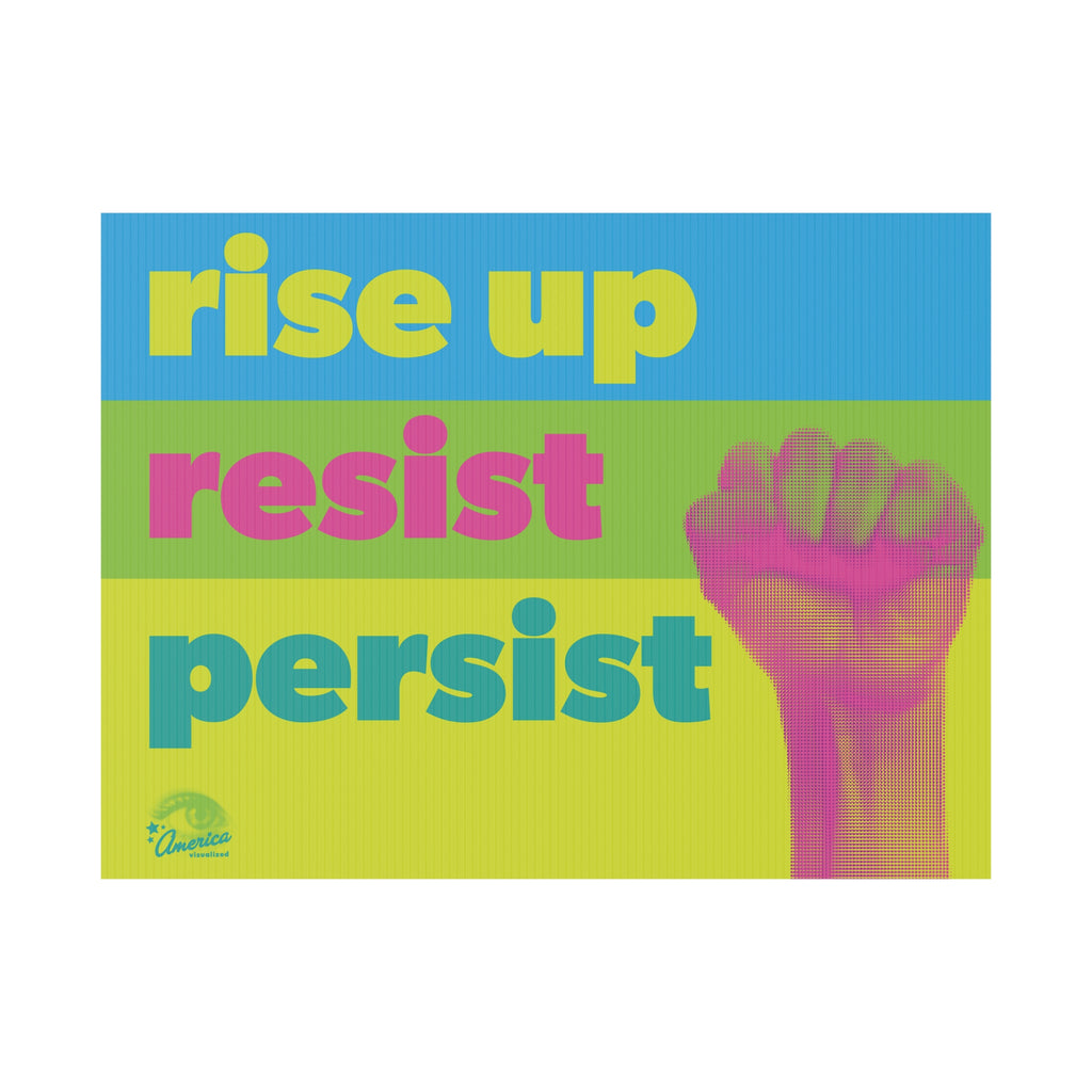 "Rise Up Resist Persist" Yard Sign Neon Protest Fist Lawn Sign for Activism, Rallies & Social Justice
