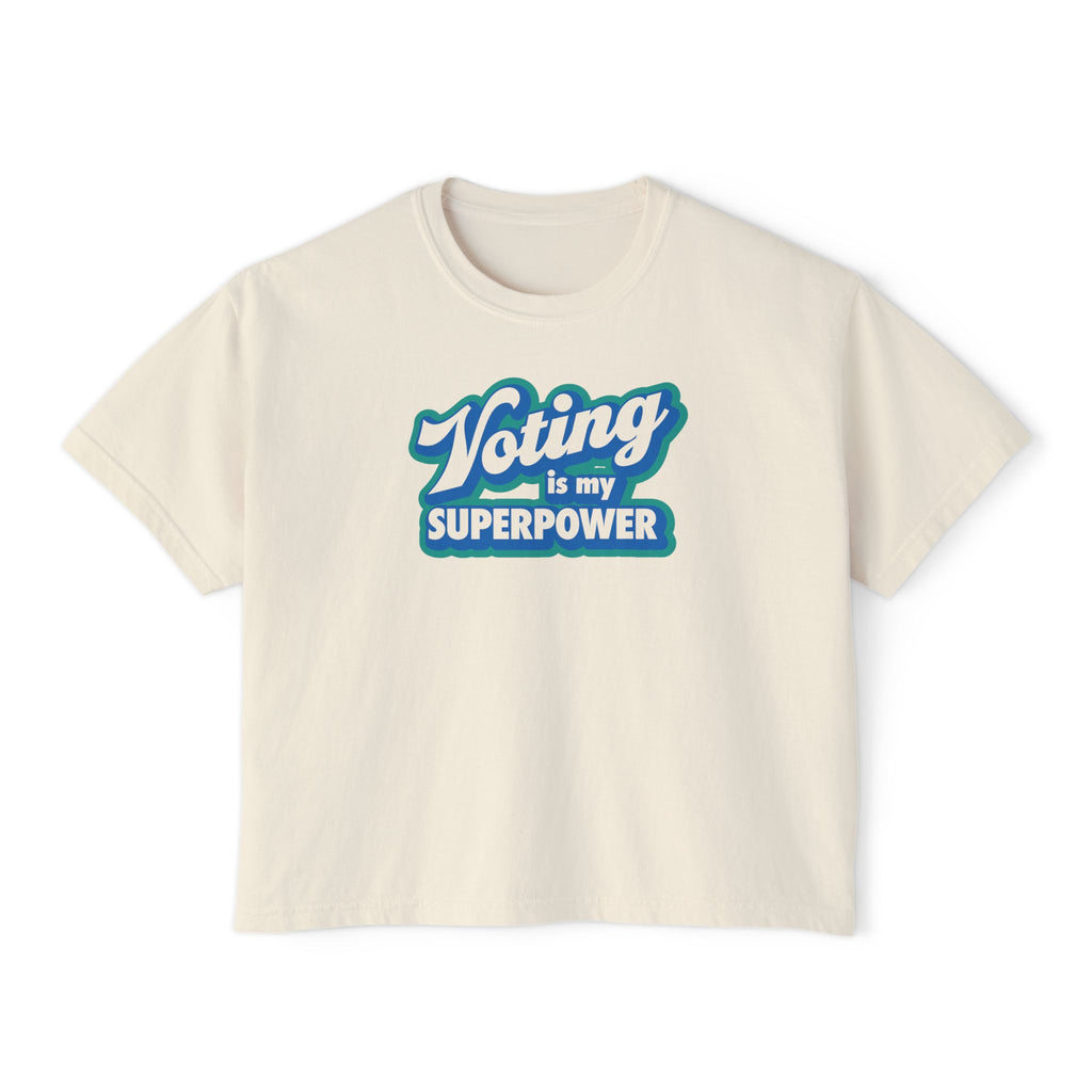 "Voting Is My Superpower" Women's Boxy Tee Empowered Voter Graphic Shirt
