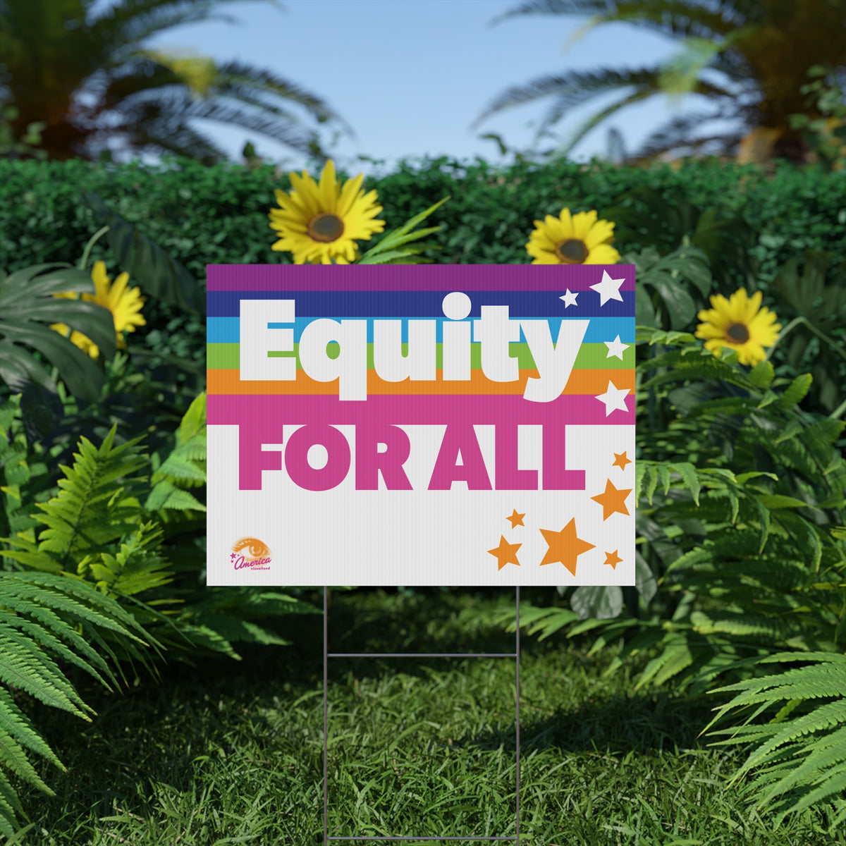 "Equity For All" Rainbow Stars Social Justice Protest Lawn Sign Plastic Yard Sign