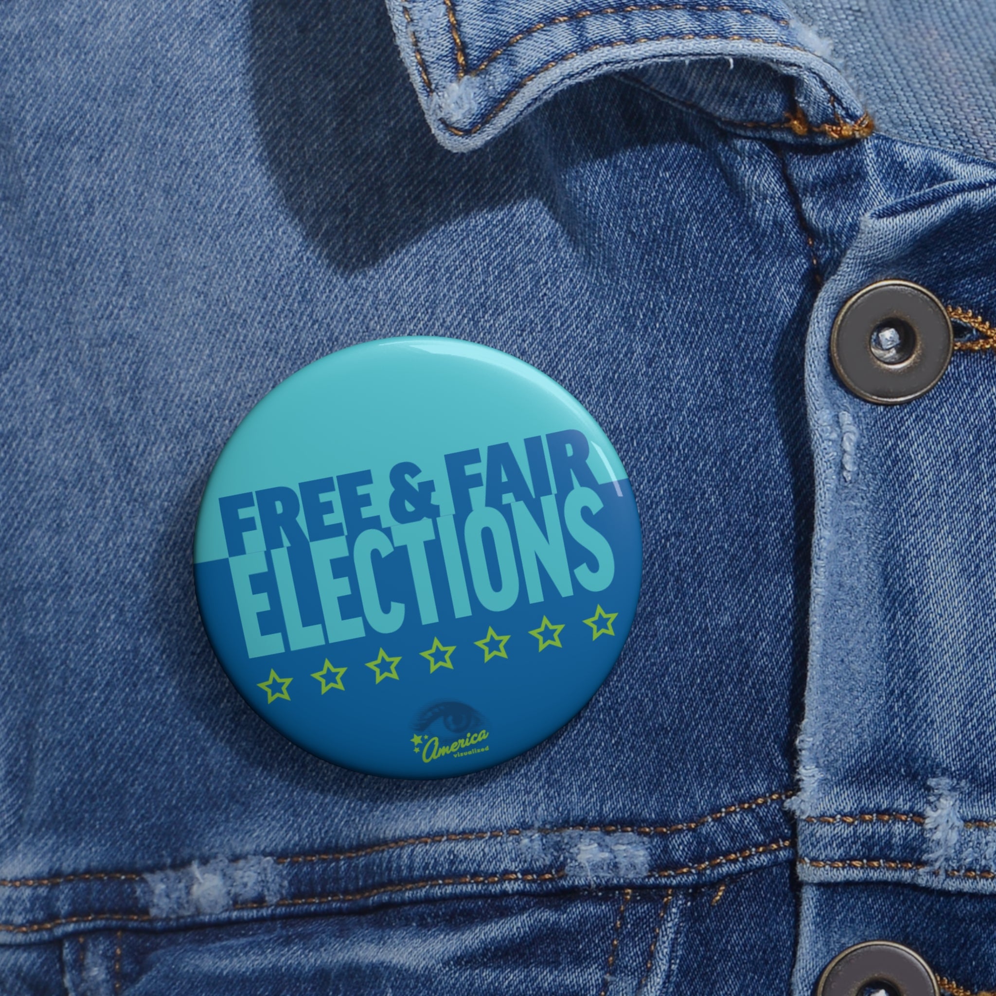 "Free & Fair Elections" Blue Campaign Pin Button