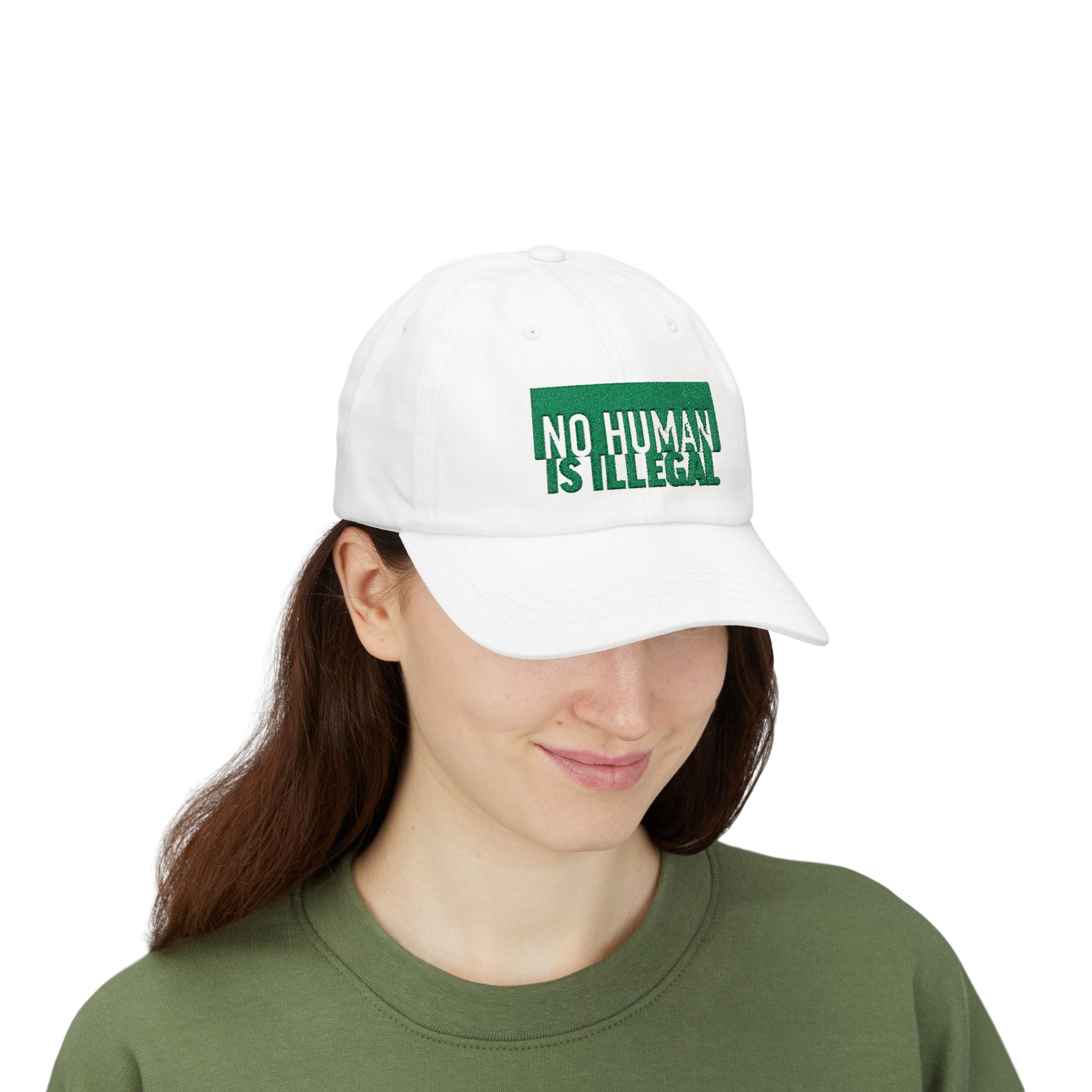 "No Human Is Illegal" Embroidered Advocacy Dad Hat Baseball Cap