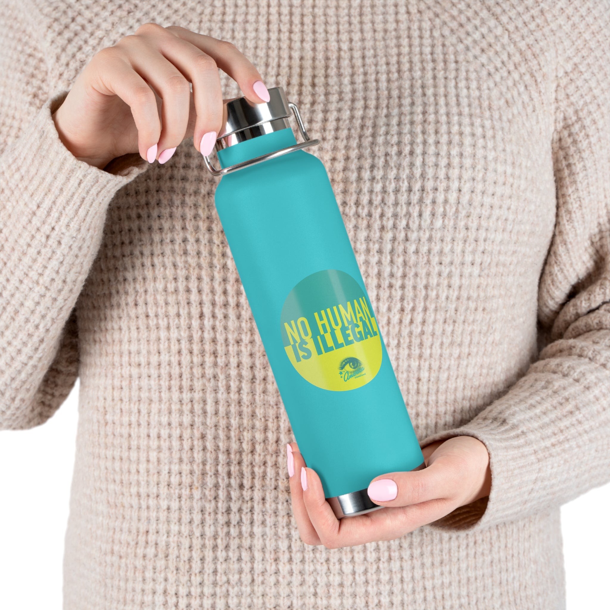 "No Human Is Illegal" Activist Design 22oz Insulated Water Bottle