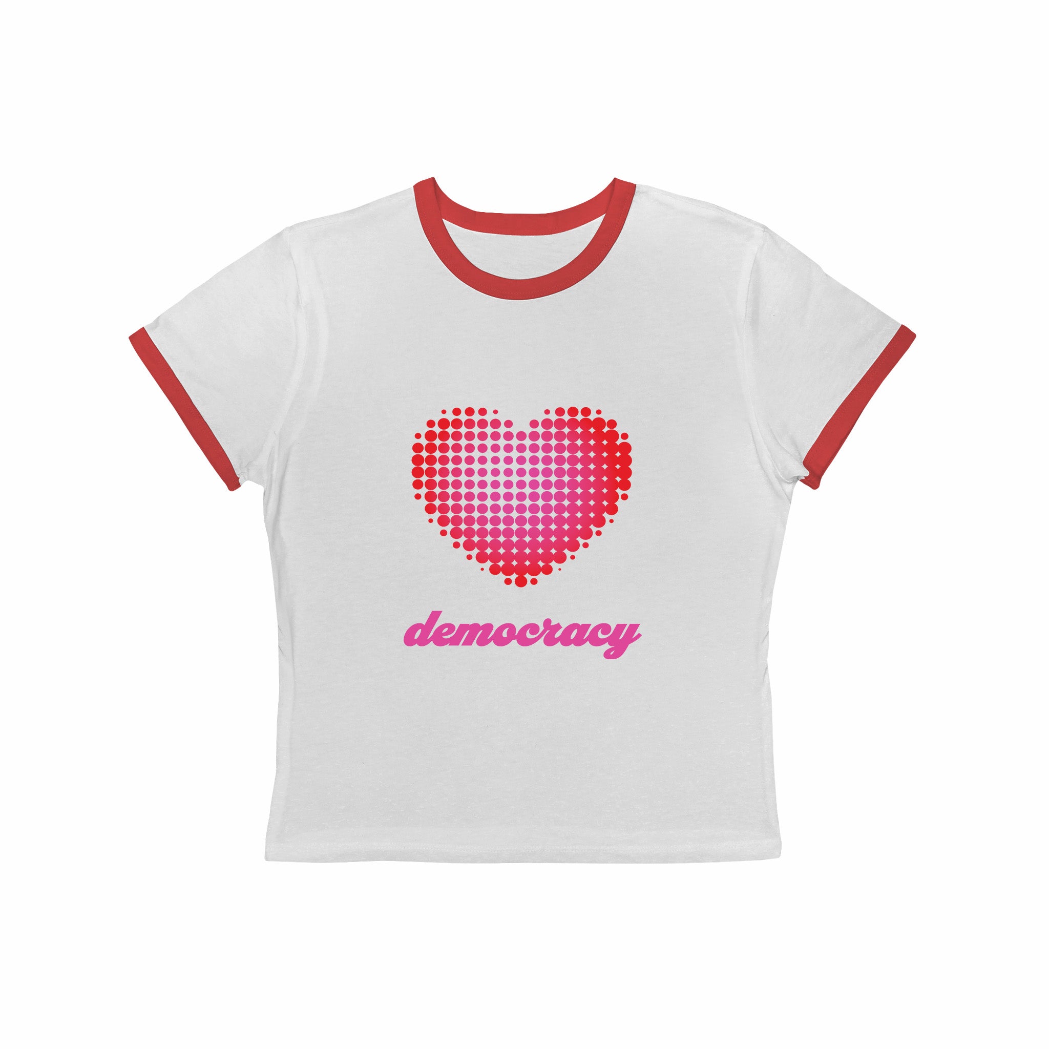 Love Democracy Heart Women's Cropped Retro Ringer Tee