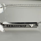 Democracy Love Cutout Heart Bar Necklace