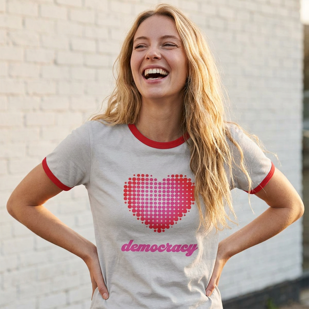 Love Democracy Heart Women's Cropped Retro Ringer Tee