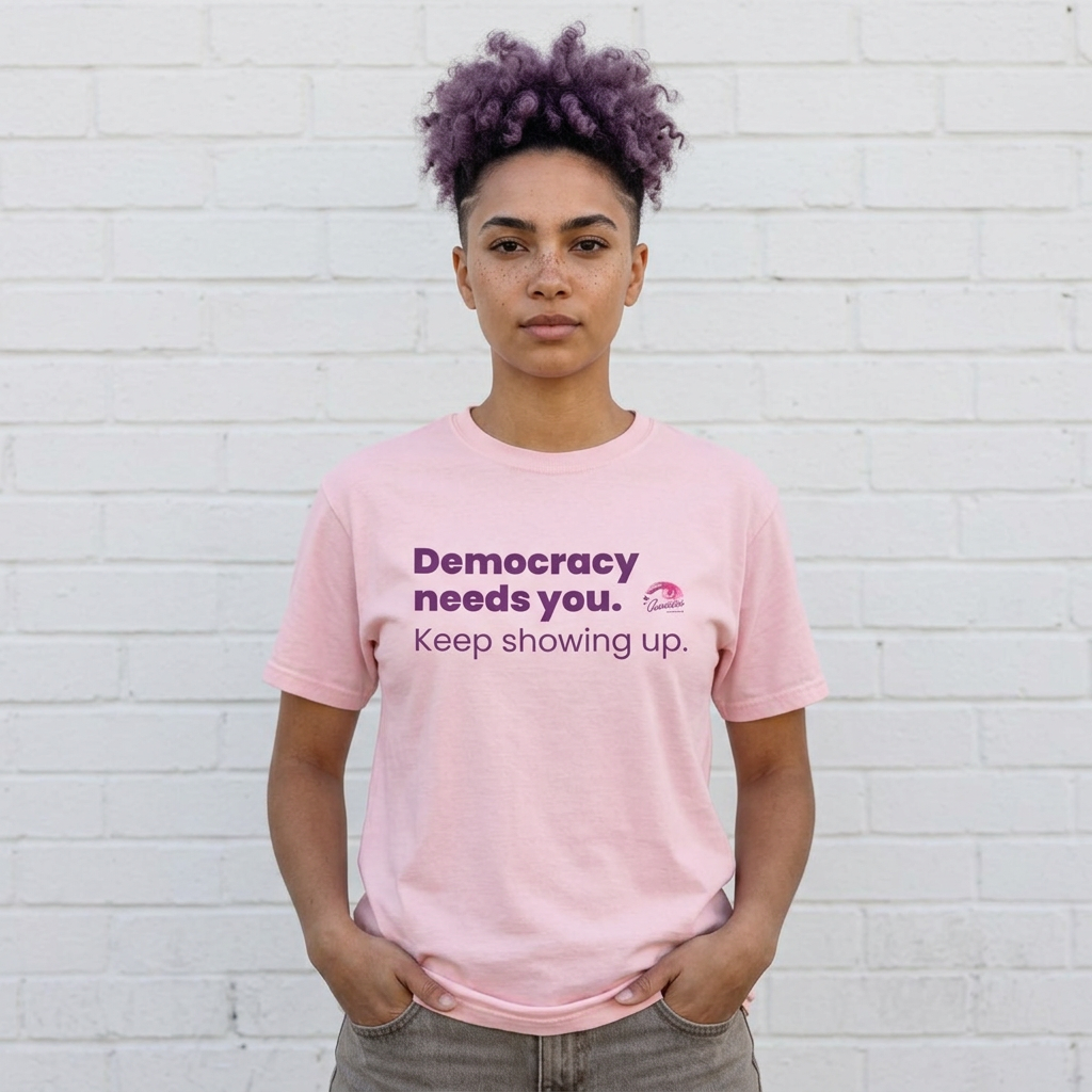 "Democracy Needs You" T-Shirt — "Keep Showing Up" Voter Engagement Tee