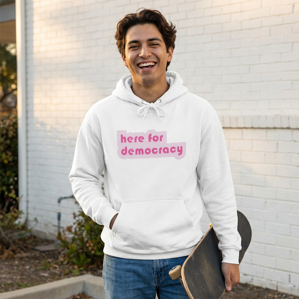 "Here for Democracy" Hoodie 80's Retro Graphic Pullover