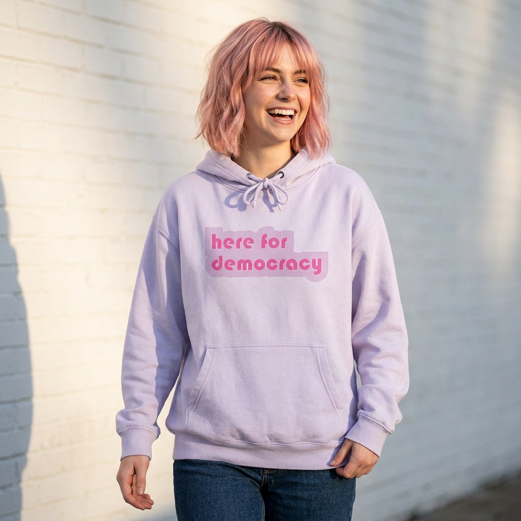 "Here for Democracy" Hoodie 80's Retro Graphic Pullover