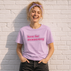 "Here for Democracy" T-Shirt Retro 80's Pink Political Statement Tee