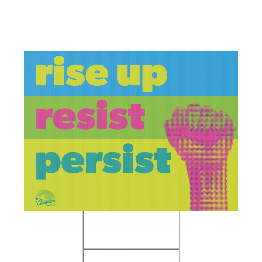 "Rise Up Resist Persist" Yard Sign Neon Protest Fist Lawn Sign for Activism, Rallies & Social Justice
