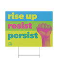 "Rise Up Resist Persist" Yard Sign Neon Protest Fist Lawn Sign for Activism, Rallies & Social Justice