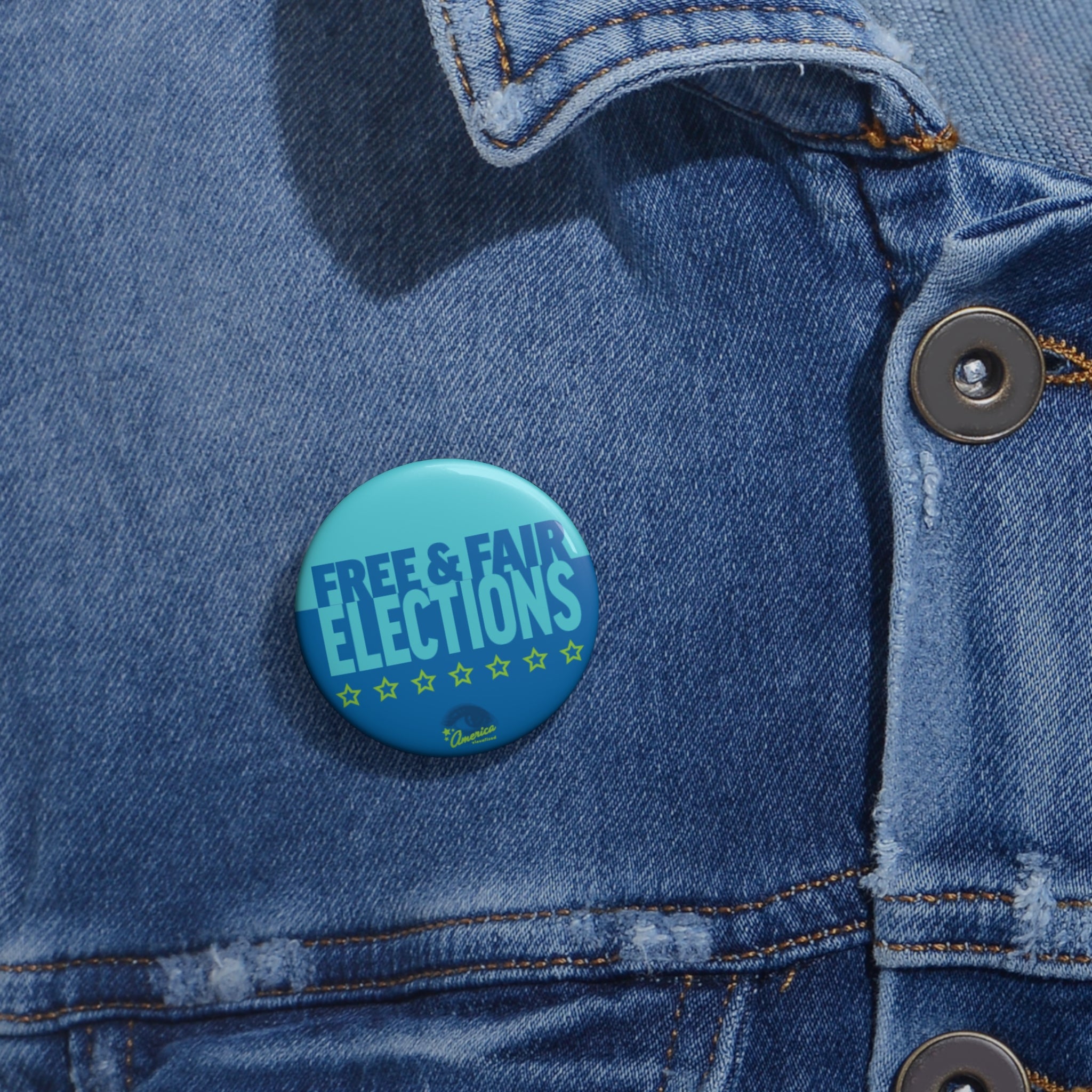"Free & Fair Elections" Blue Campaign Pin Button
