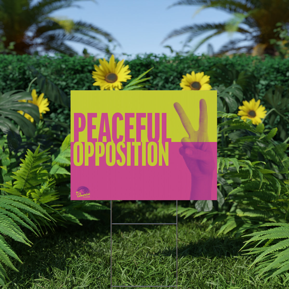 "Peaceful Opposition"  Bold Neon Vote & Protest Decor Plastic Yard Sign