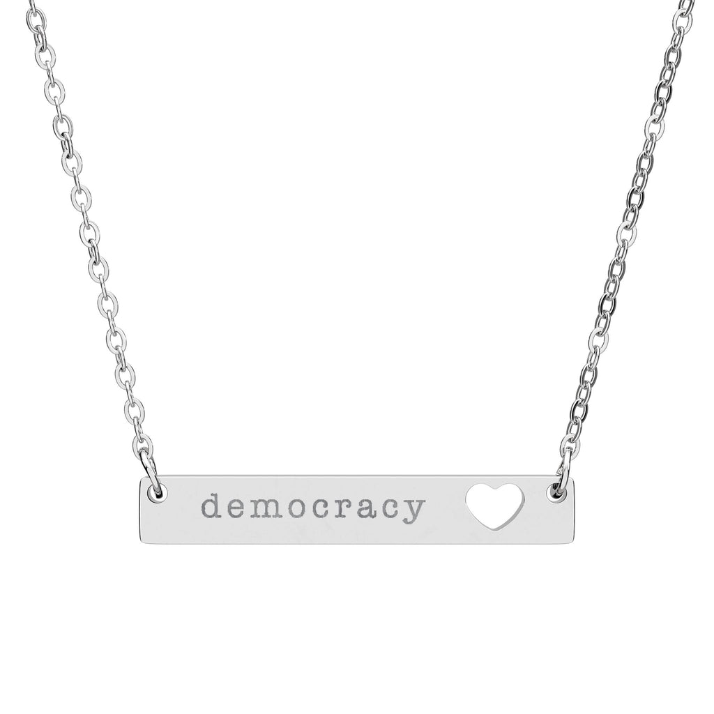 Democracy Love Cutout Heart Bar Necklace