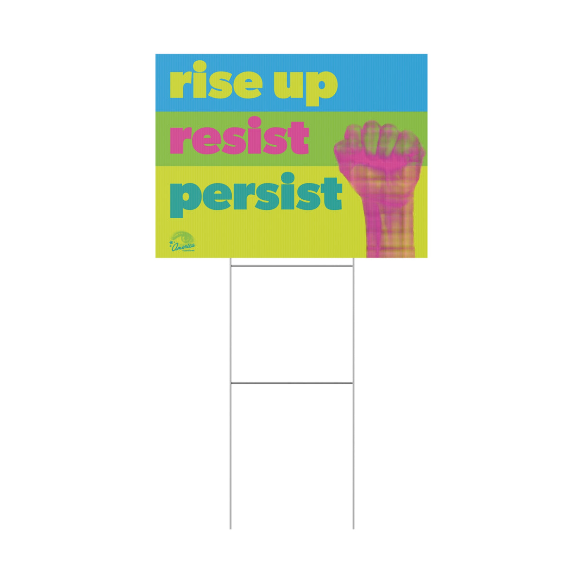 "Rise Up Resist Persist" Yard Sign Neon Protest Fist Lawn Sign for Activism, Rallies & Social Justice